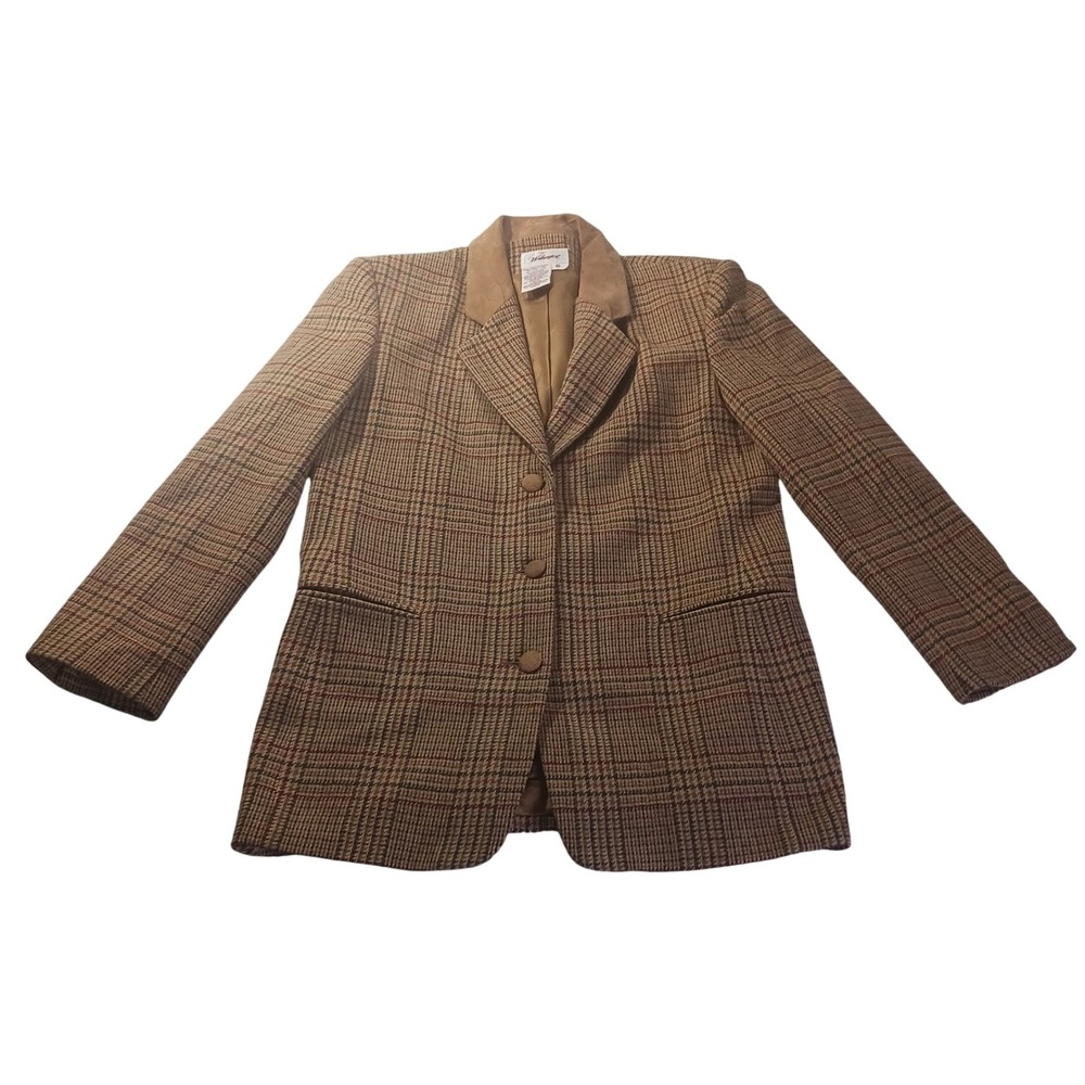 Classic Plaid Women's Blazer Jacket - Tan/Grey